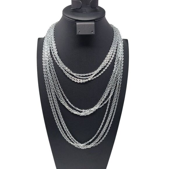 Vintage 15 Strand Multi- strand Layered Silver Tone Chain Statement Medieval - Picture 10 of 10
